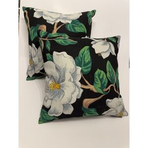 Pillow Perfect‎ Magnolia Black Indoor Outdoor Decorative ~ Discontinued Pair